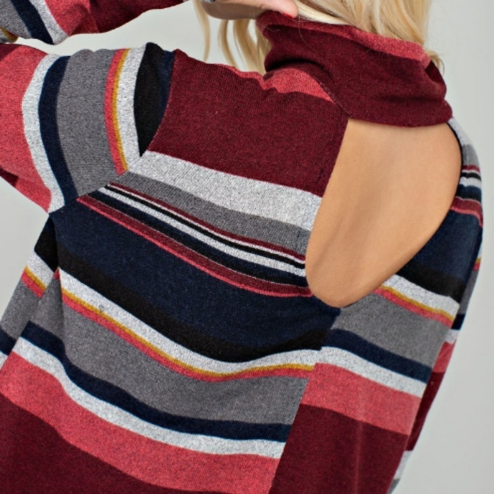 NAVY PRINT STRIPE LONG SLEEVE TOP - Picture 3 of 4